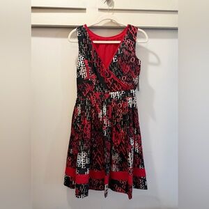 Jessica Simpson LOVE Graphic Fit & Flare Dress Black Red Sleeveless Size 4 NWT